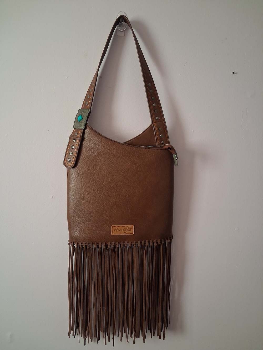 New Wrangler Turquoise Stone Concho Fringe Hobo Bag